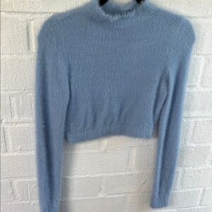 Suite Benedict Soft Blue Fuzzy Cropped Long Sleeve Made in Italy Sweater